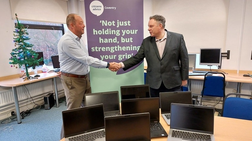 Nick Marsden and James Lawrence Coventry Citizens Advice Laptop donation